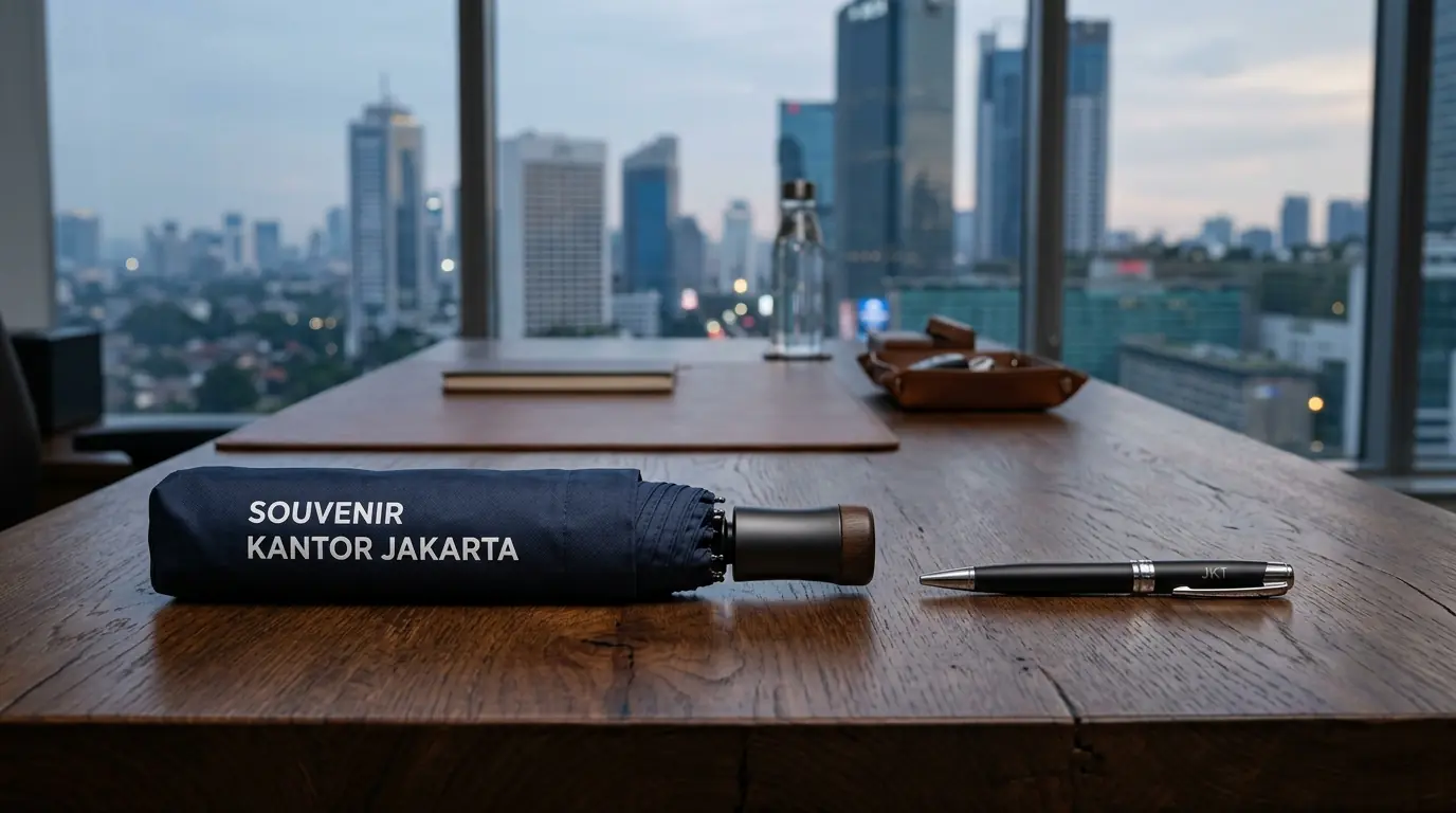 Payung souvenir kantor custom logo untuk promosi dan corporate event
