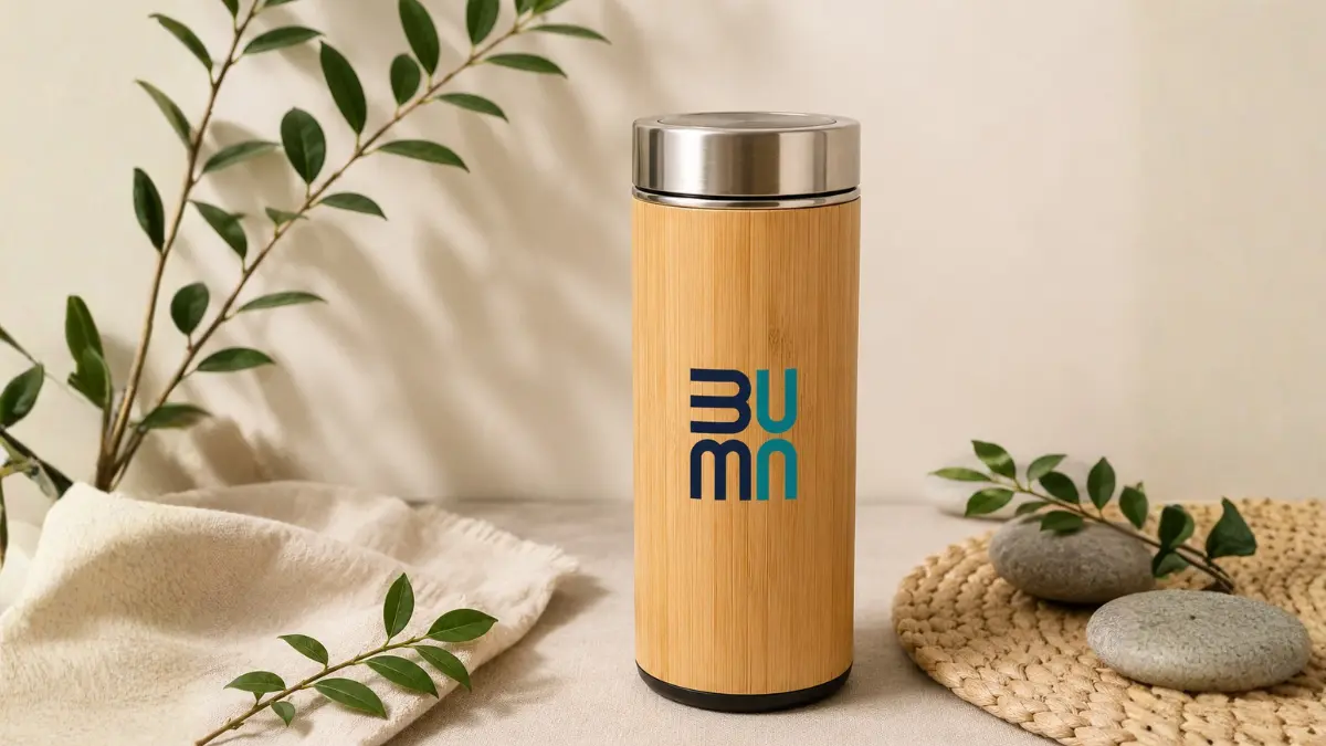 Set souvenir kantor premium di atas meja kerja